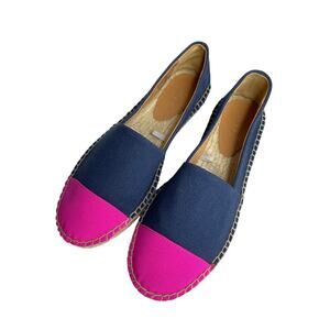 J. Crew Color block Canvas Cap Toe Slip-On Espadrilles Size 8.5 New Navy/Pink